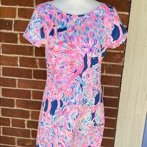 Lilly Pulitzer Marlowe Short Sleeve Pink, Navy Dress Size M